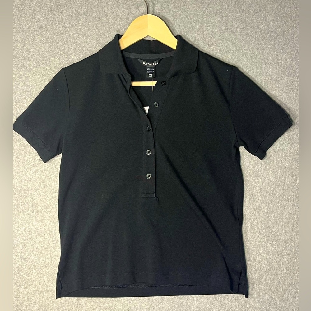 Athleta pique polo shirt short sleeve black XXS‎ XS